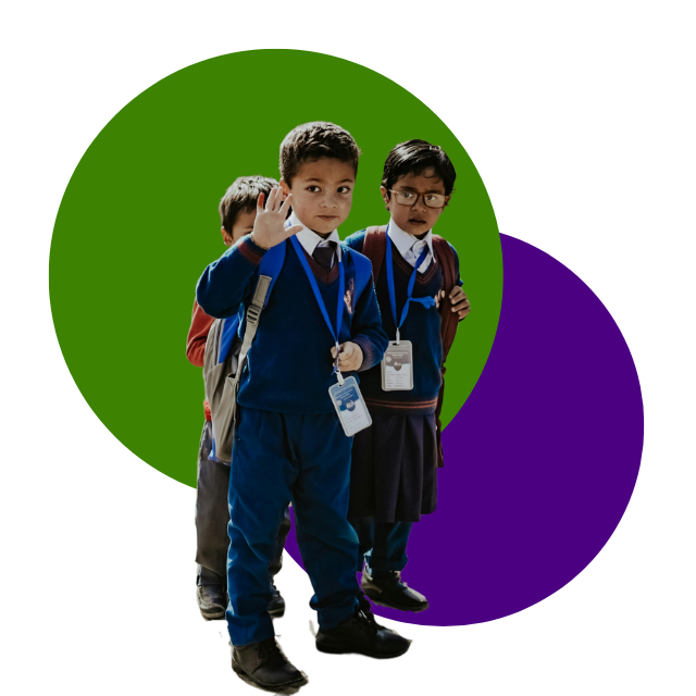 Three schoolkids in India
